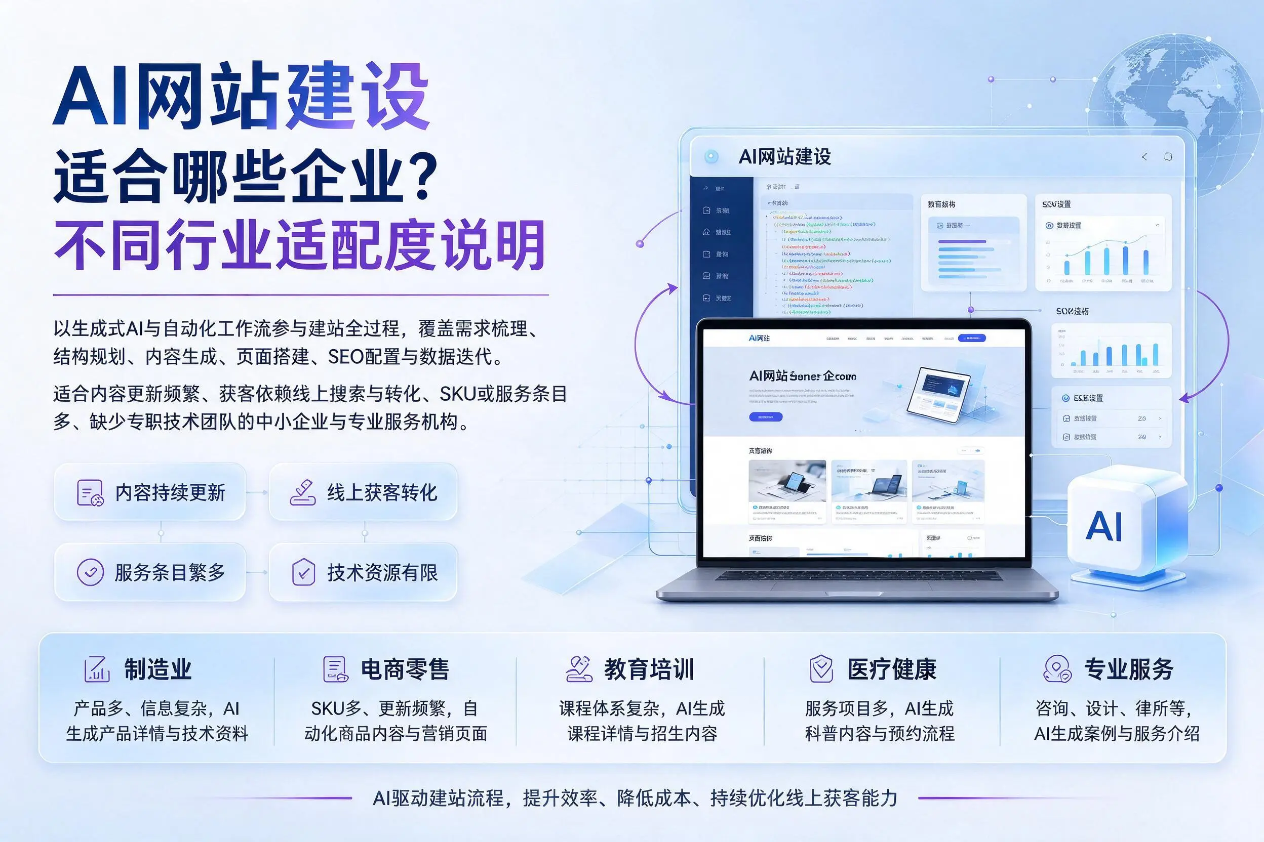 AI网站建设适合哪些企业?茂名不同行业适配度说明